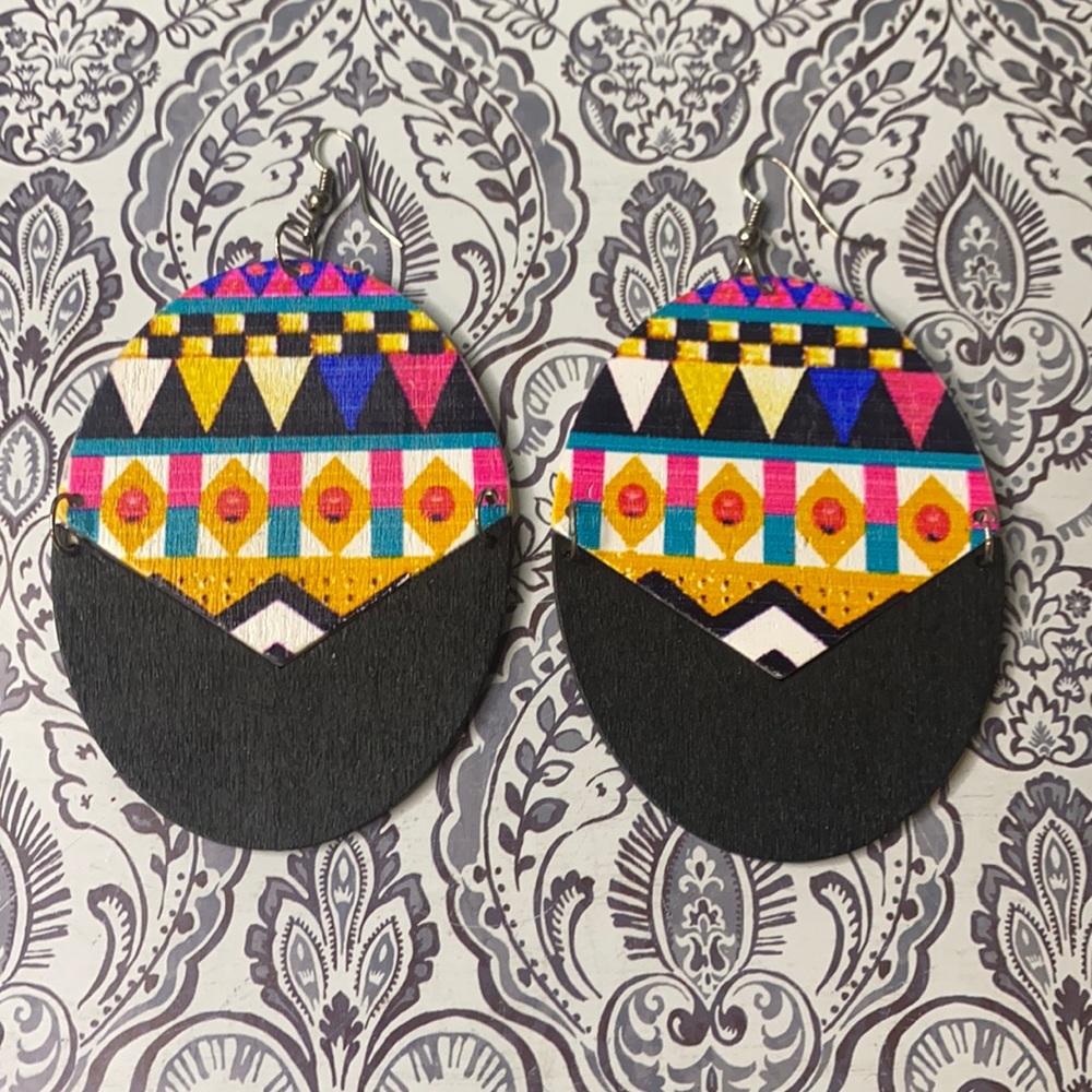 Lightweight Wooden Oval Dangle Earrings